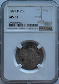 1929-D 25c Standing Liberty Silver Quarter - NGC MS62