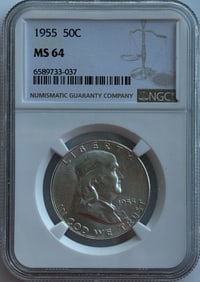 1955 50c Franklin Silver Half Dollar - NGC MS64