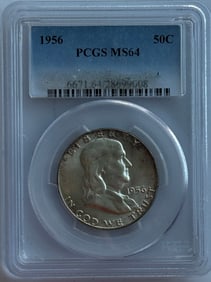 1956 50c Franklin Silver Half Dollar - PCGS MS64