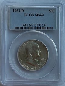 1962-D 50c Franklin Silver Half Dollar - PCGS MS64
