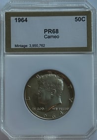 1964 50c Kennedy Silver Half Dollar - PCI PR68 Cameo