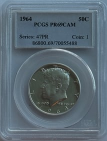1964 50c Kennedy Silver Half Dollar - PCGS PR69CAM