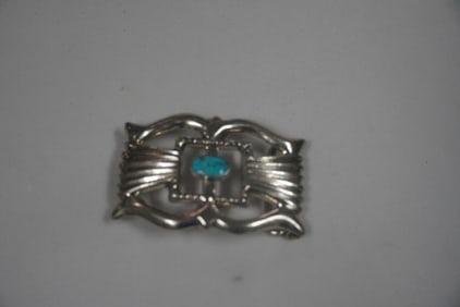 VTG. NELLIE TSO Navajo Sterling Silver Turquoise Sand Cast Belt Buckle 72. Grams