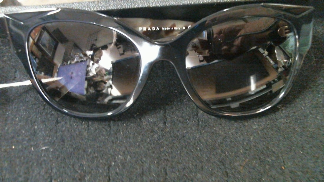 Prada Sunglasses SPR02W 0AB-0A7 Black Frames w/ Clear Tortoise Temples Gray Lens (1 of 3)