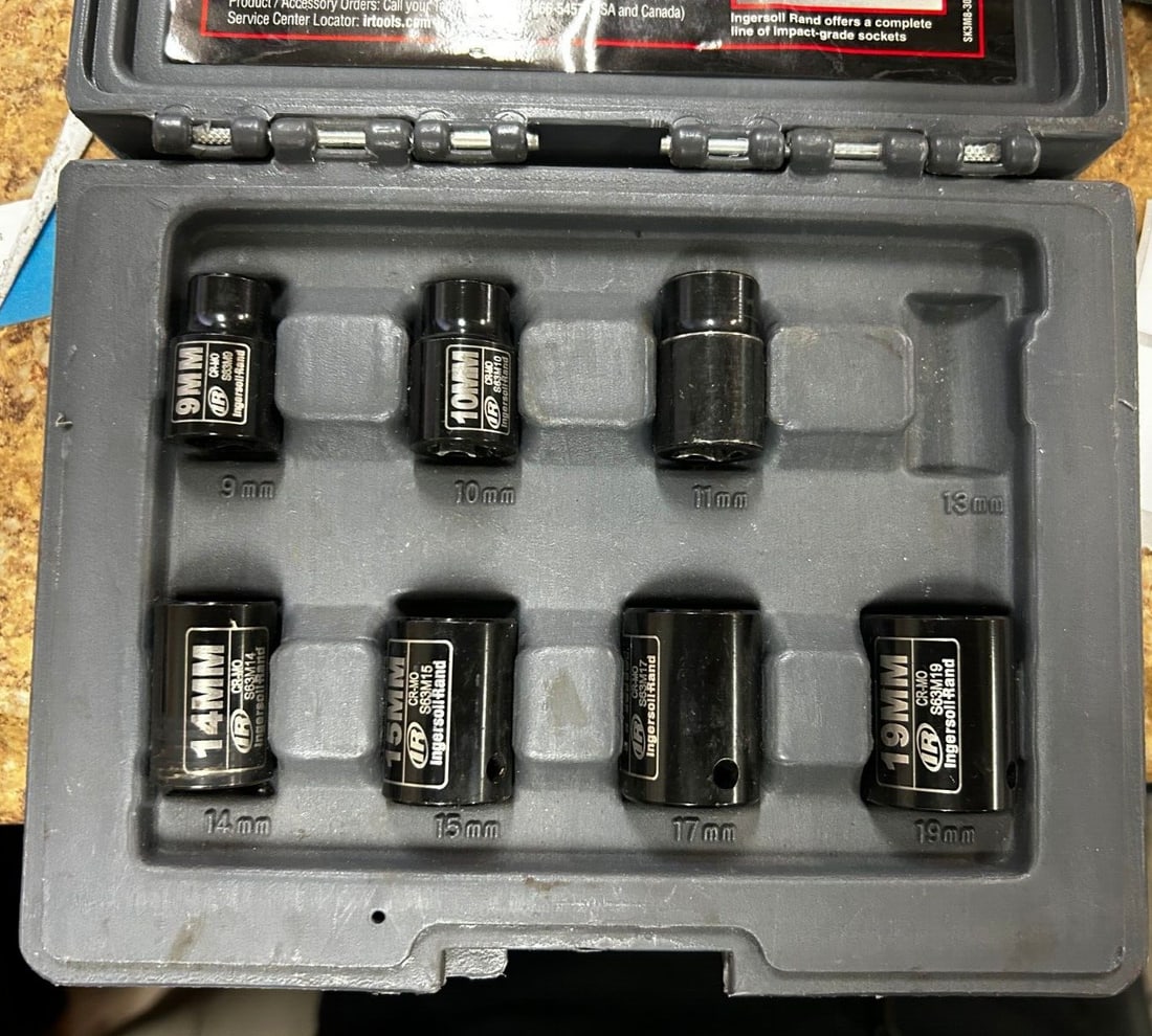 Ingersoll Rand 8 pc. 3/8" Dr. Metric Standard Socket Set SK3M8: USED SOCKET SET 13MM SOCKET IS MISSING AS DEPICTED IN THE PICTURES. ALL OTHERS ARE THERE WORKS GREAT