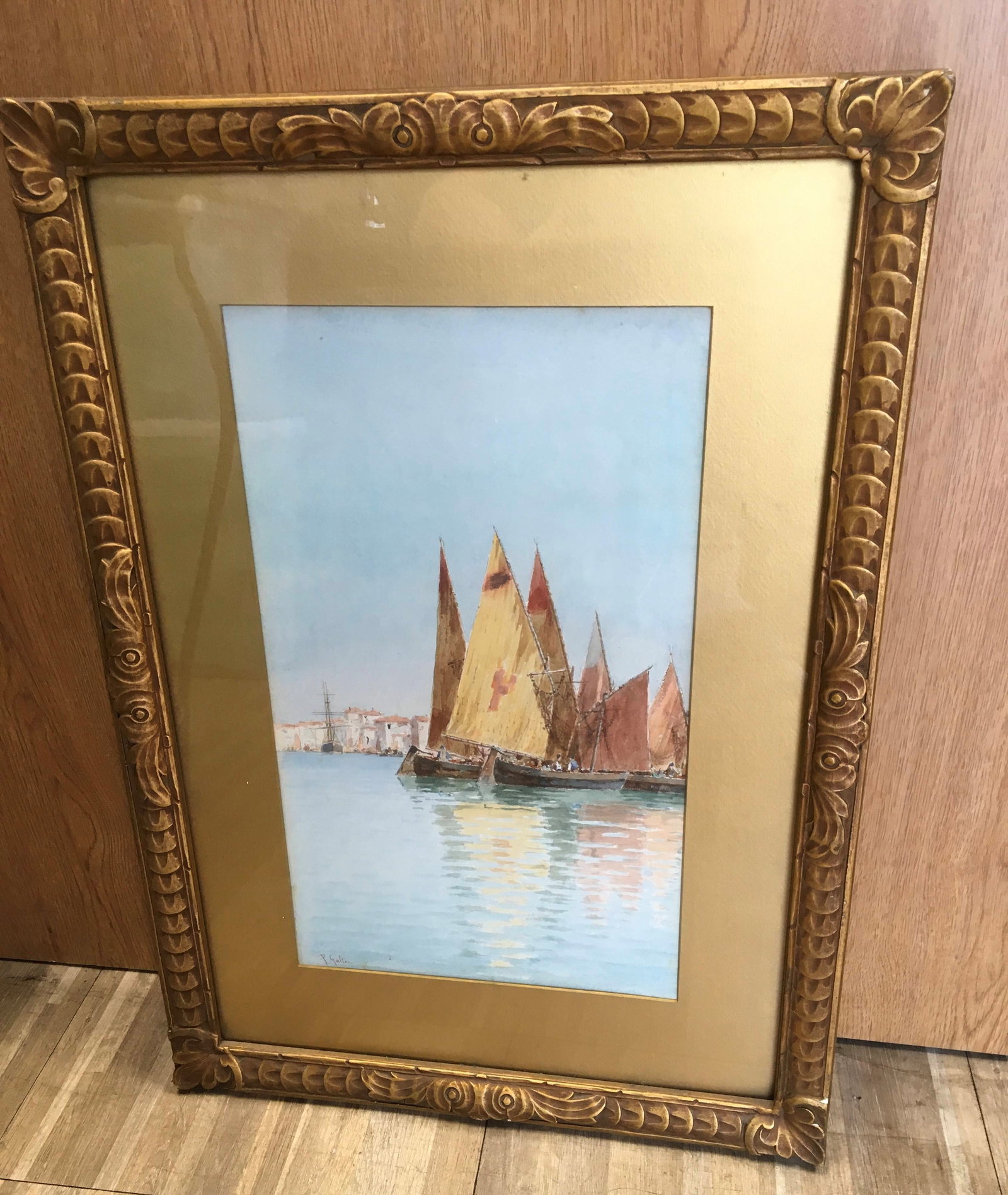Pietro Galter (Italian 1840-1901) Sailboats in Venice (1 of 3)