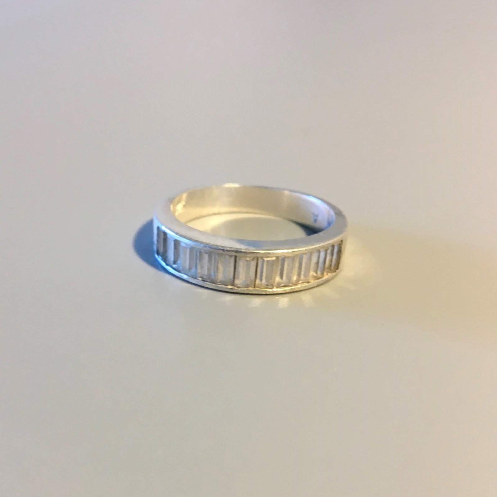 Sterling Silver and White Stone Band Size 17: Sterling Silver and White Stone Band Size 17, 2.4 dwt.
