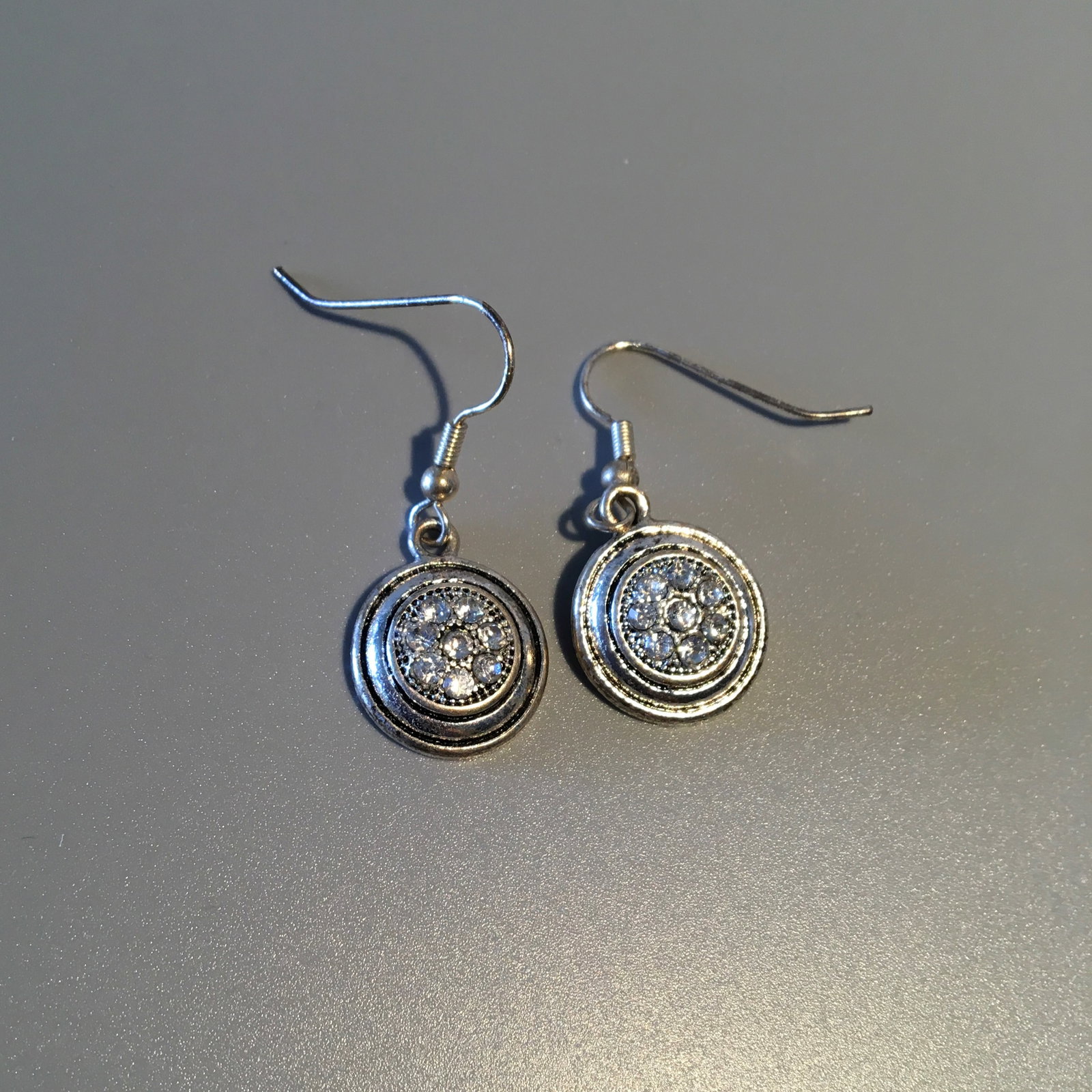 Silver and White Stone Pendant Earrings: Silver and White Stone Pendant Earrings, 1/2 Each, 3.3 dwt.