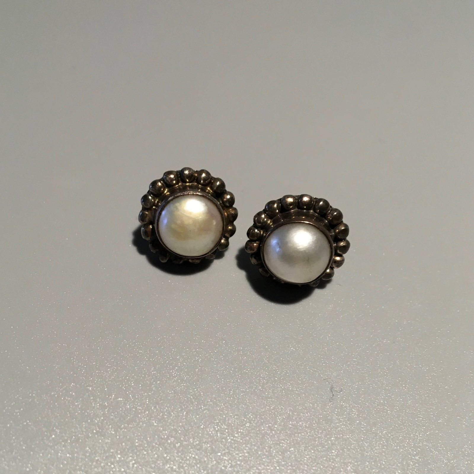 Sterling Silver & Pearl Button Earrings (1 of 2)