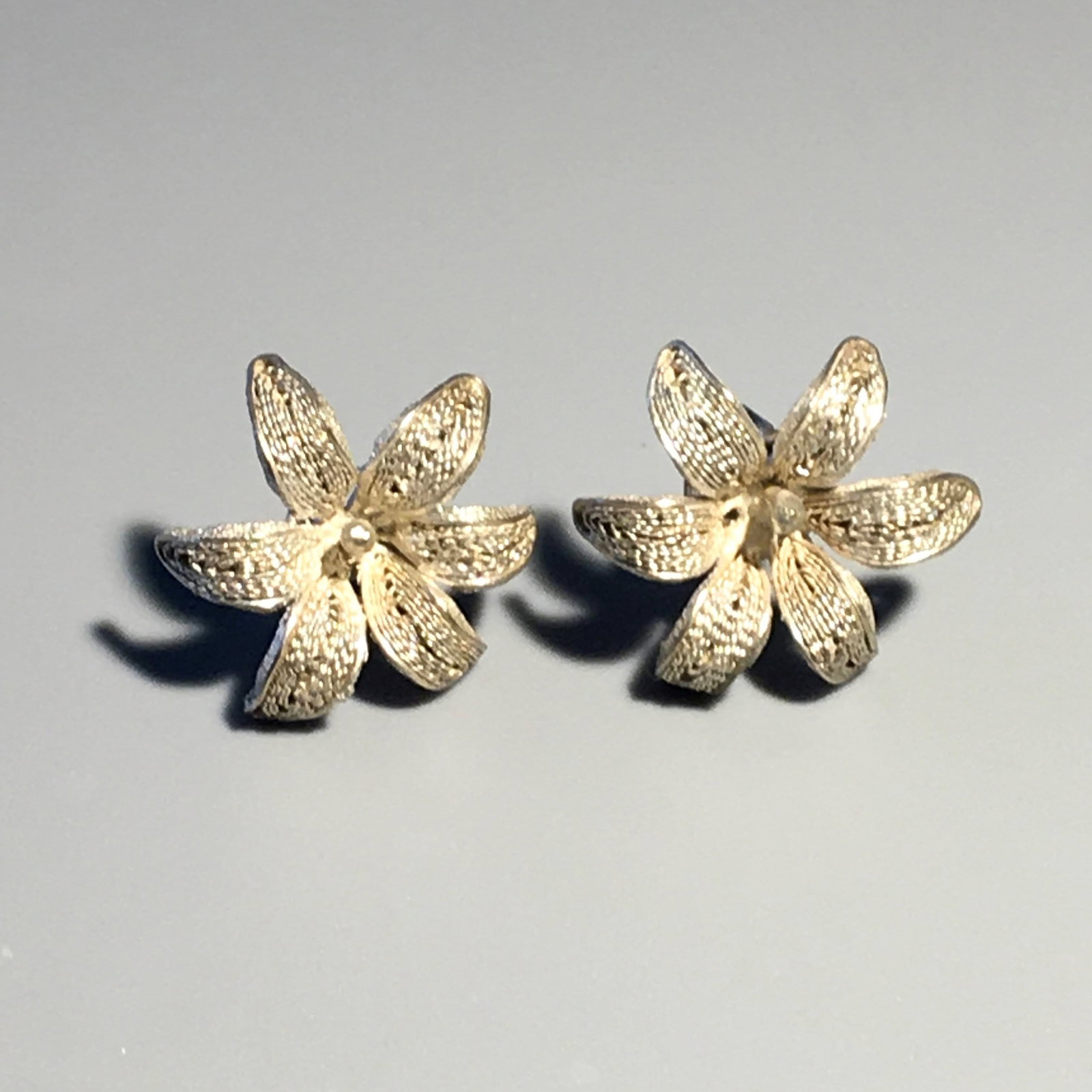 Silver Flower Earrings: Silver Flower Earrings, Measure 1/2 in. Each, 1.2 dwt.
