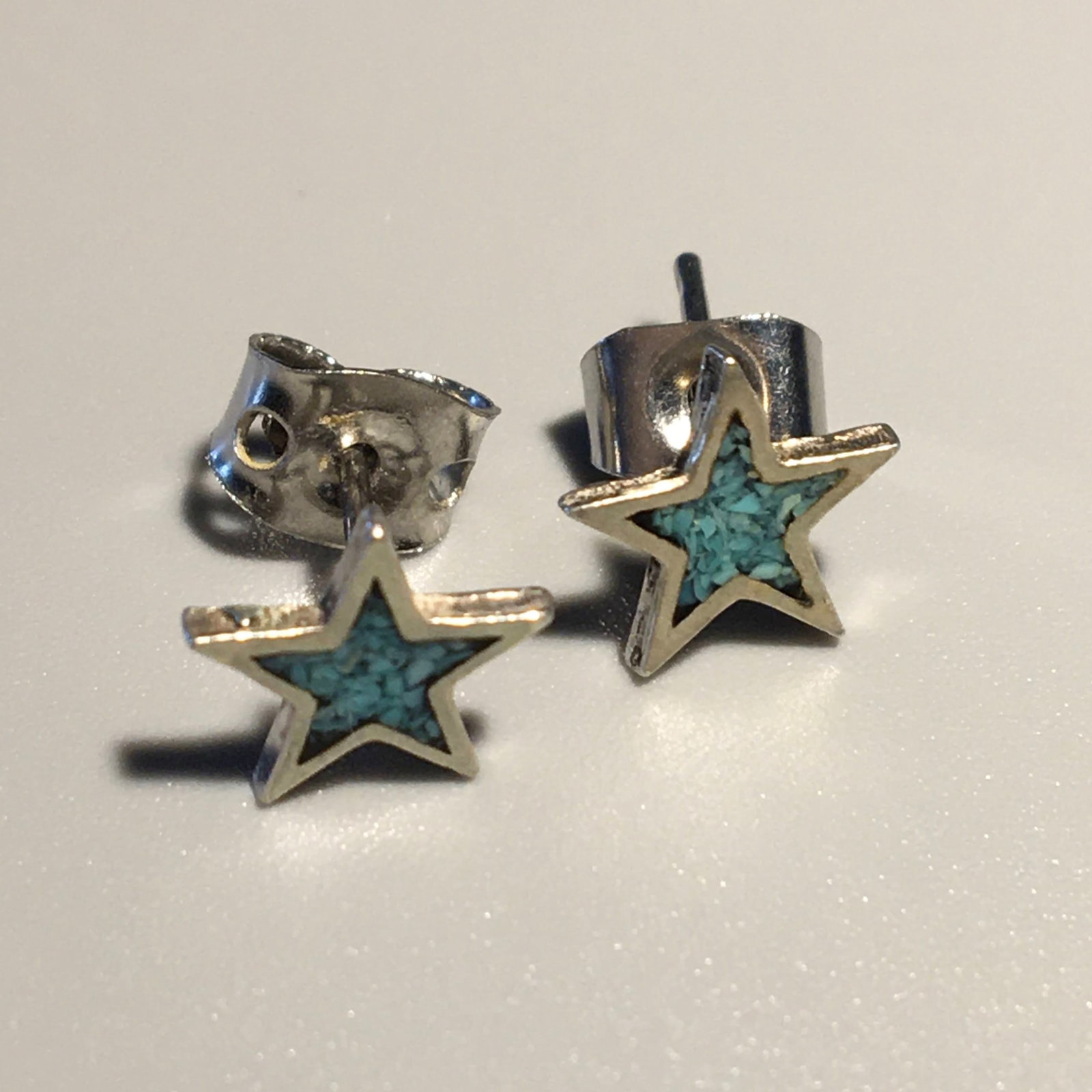 Silver & Turquoise Child's Star Earrings: Silver & Turquoise Child's Star Earrings, Measure 1/4 in. Each, 0.4 dwt.