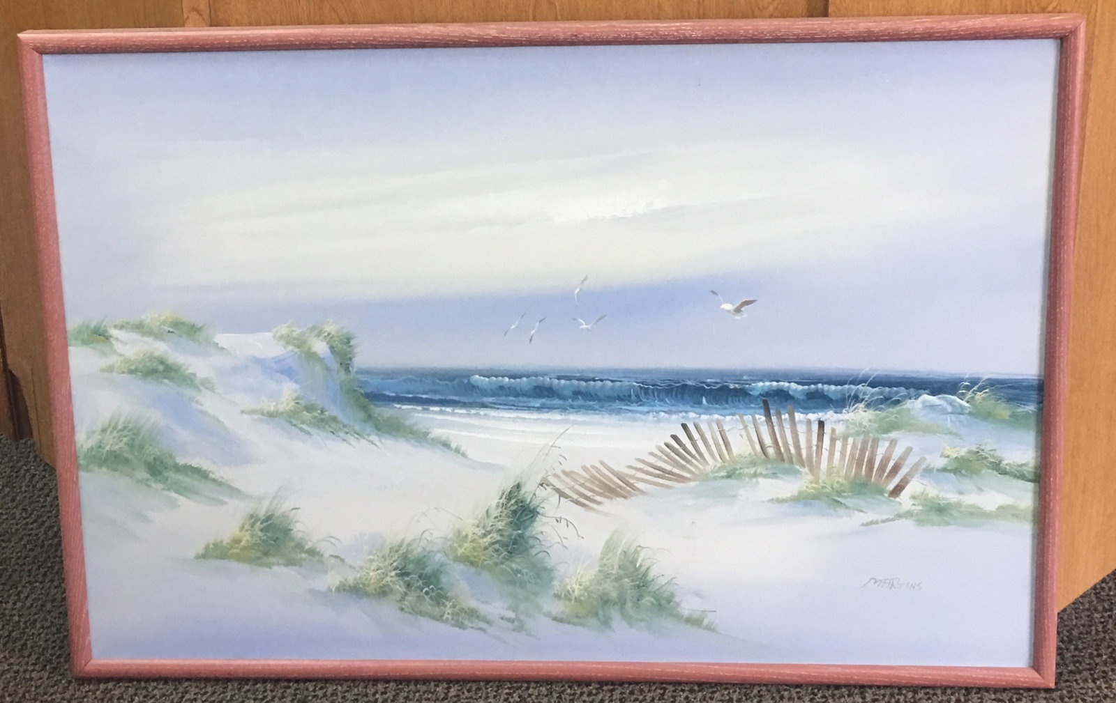 Beautiful Watercolor Painting Signed Martins Ocean View Framed Art 37.25" x 25"