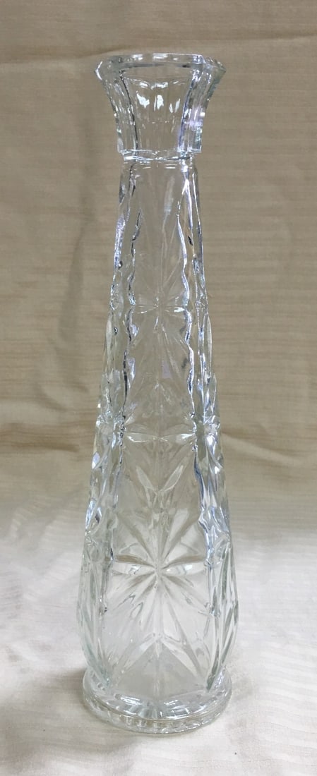 Vintage Cut Glass Vase Decanter without Stopper: Vintage Cut Glass Vase Decanter without Stopper. This decanter is in excellent condition without any visible flaws. It is about 9" high and 2 1/2 wide at the widest point. Please, review pictures for 