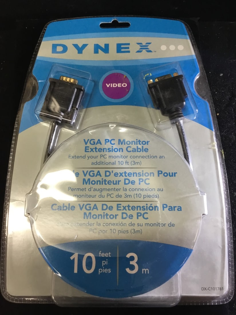 Dynex VGA PC Monitor BlackExtension Cable - 10 ft (3.0 M) - New (1 of 2)