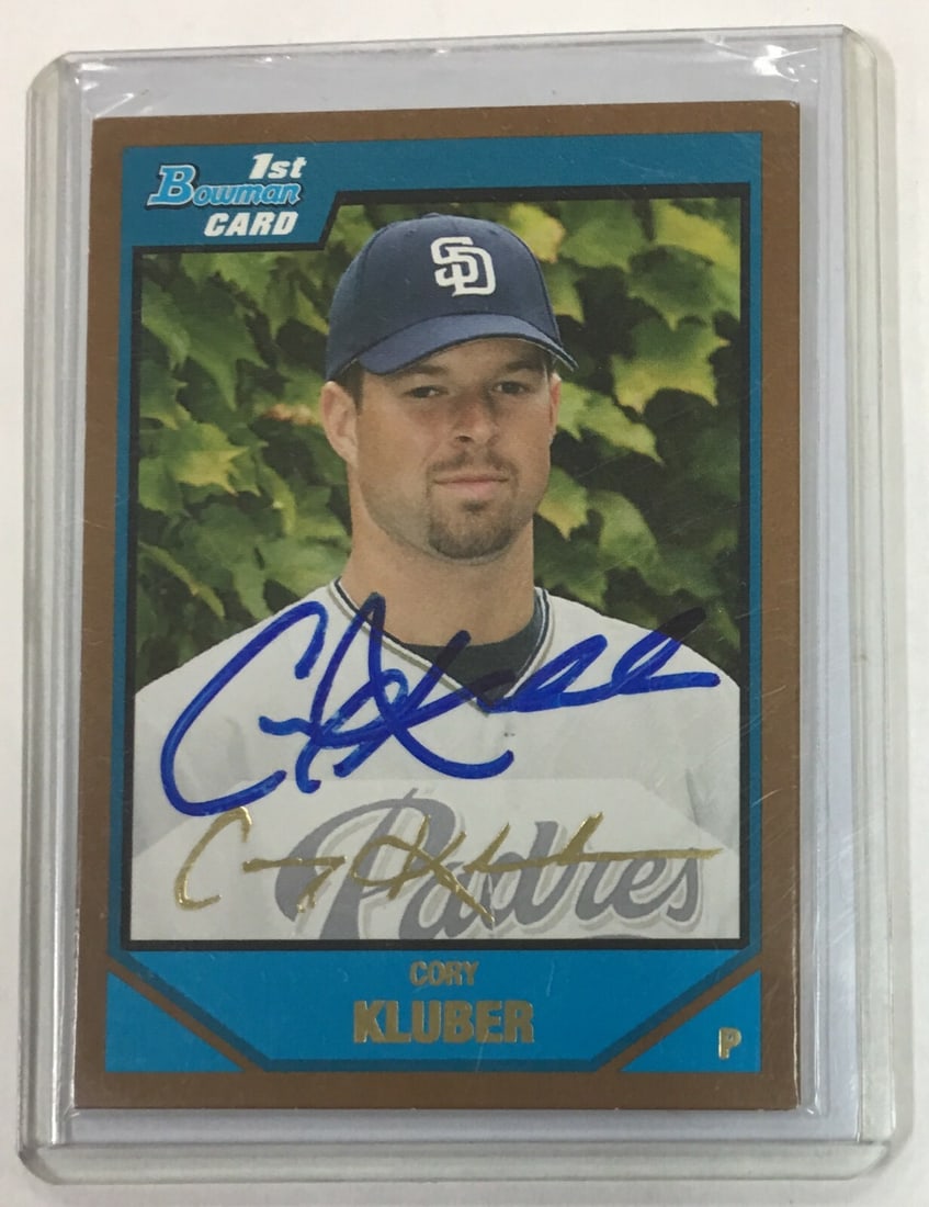 2007 Topps # BDPP29 1st Bowman Card Cory Kluber Autographed Baseball Card: This card is in excellent condition. This card has been signed by Corey Kluber. Please, review pictures for additional details. This card would be a great addition to your collection!