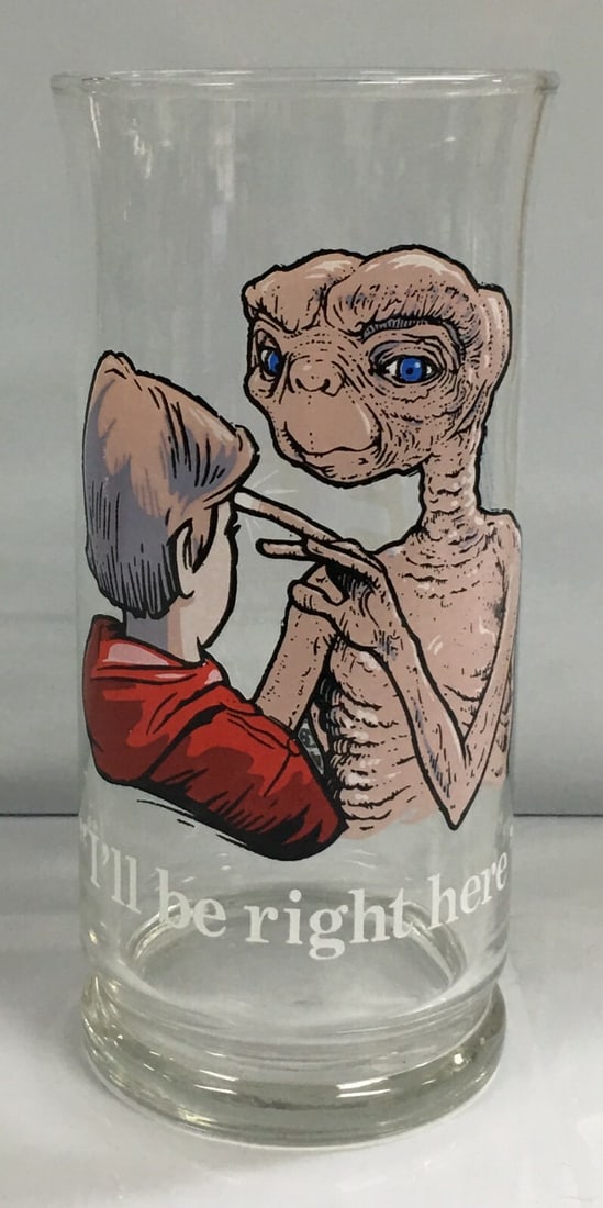 Vintage 1982 E.T. Extra Terrestrial Pizza Hut "I'll Be Right Here" Glass 6" (1 of 8)