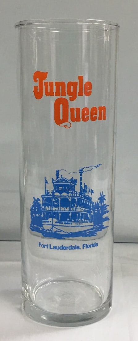 Jungle Queen Ft. Lauderdale, FL Souvenir Glass 6 6/8" Tall: This glass is in outstanding condition with no nicks, chips, crazing or any other flaws seen. This would be a great addition to your collection! Please, review pictures for condition and details.