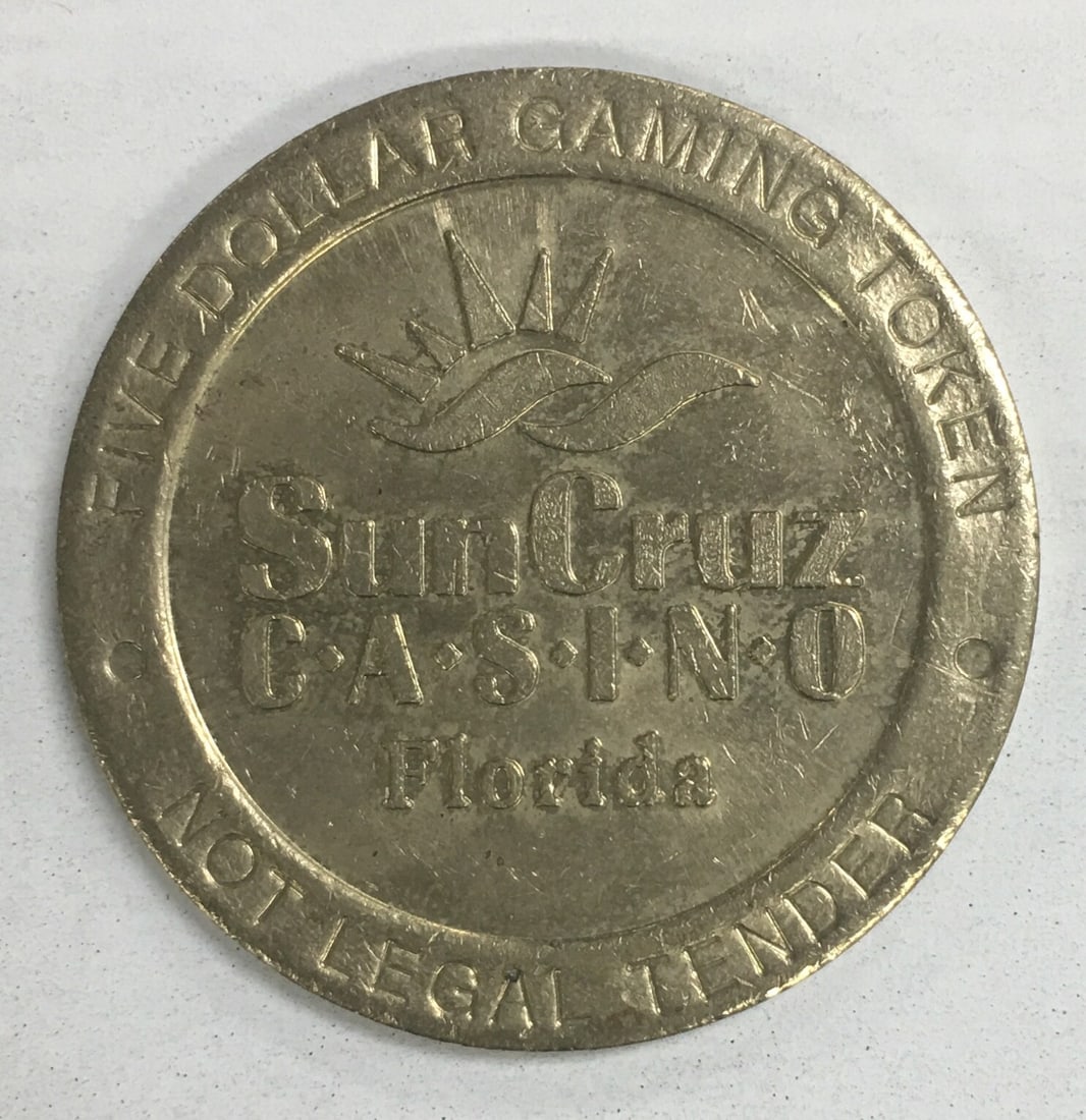 Sun Cruz Casino Florida Silver Tone $5 Gaming Token (1 of 2)