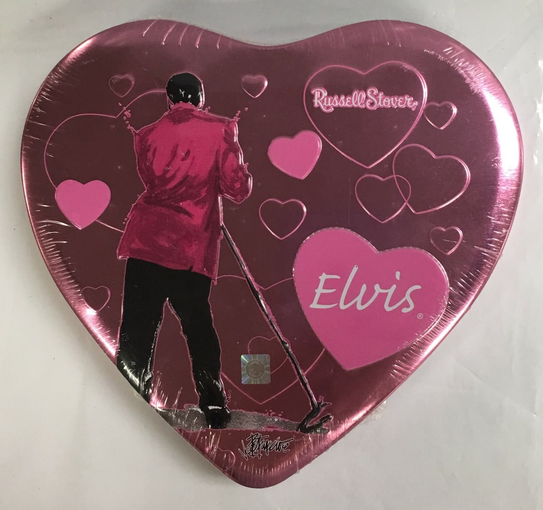 Russell Stover Valentine Heart Shaped Elvis Presley Collector Tin Sealed: This is new item, still wrapped in factory plastic. Expired, do not eat!!! Please, review pictures for additional details. This would be a great addition to your collection!