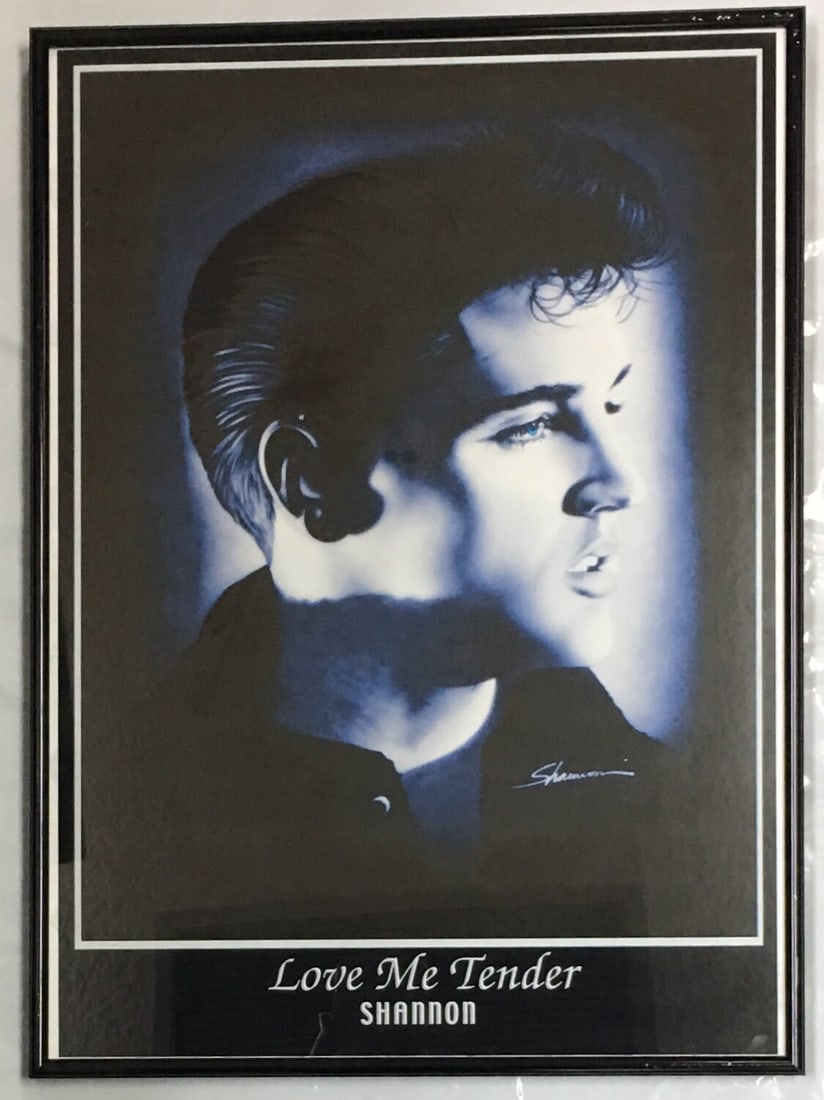 Elvis Presley Framed Art Print "Love You Tender" by Shannon 12 6/8" x 17 1/2": This print art is in very good condition with sign of wear like few small scratches on the frame which are not even visible in the distance as shown in the photos. The print measures about 11 2/8" by 