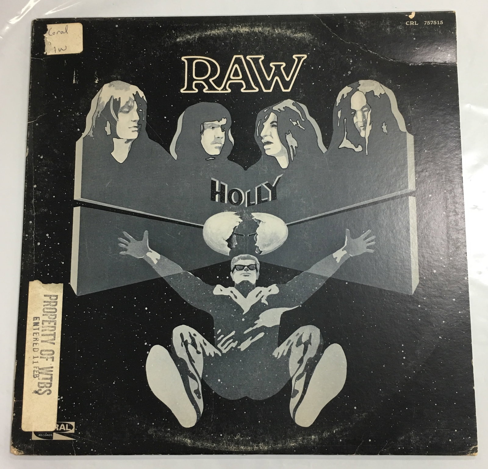 Raw - Raw Holly Coral Records CRL 757515 LP Promo: This record is in very good condition. The sleeve has some shelf scuffs on both sides and corners of this sleeve as shown in the photos. There is no inner sleeve. It has one sticker on the front side 