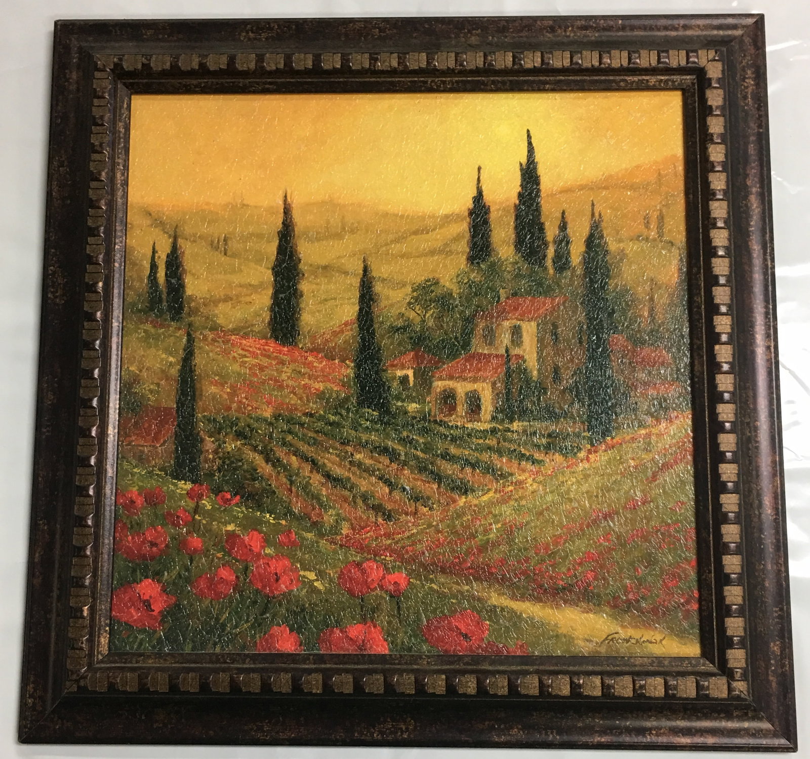 Fronckowiak Tuscan Landscape, "Poppies of Toscano" Painting on Cardboard Art (1 of 9)