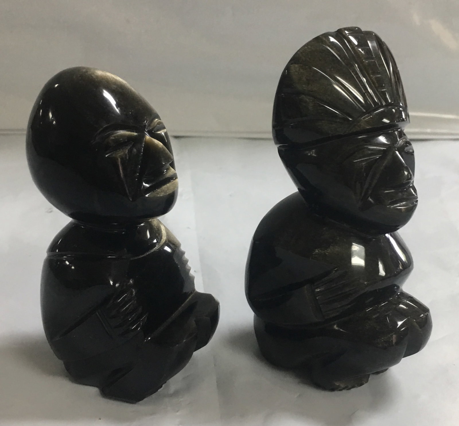 Set of 2 Vintage Black Obsidian Aztec/Mayan God Figurines (1 of 8)