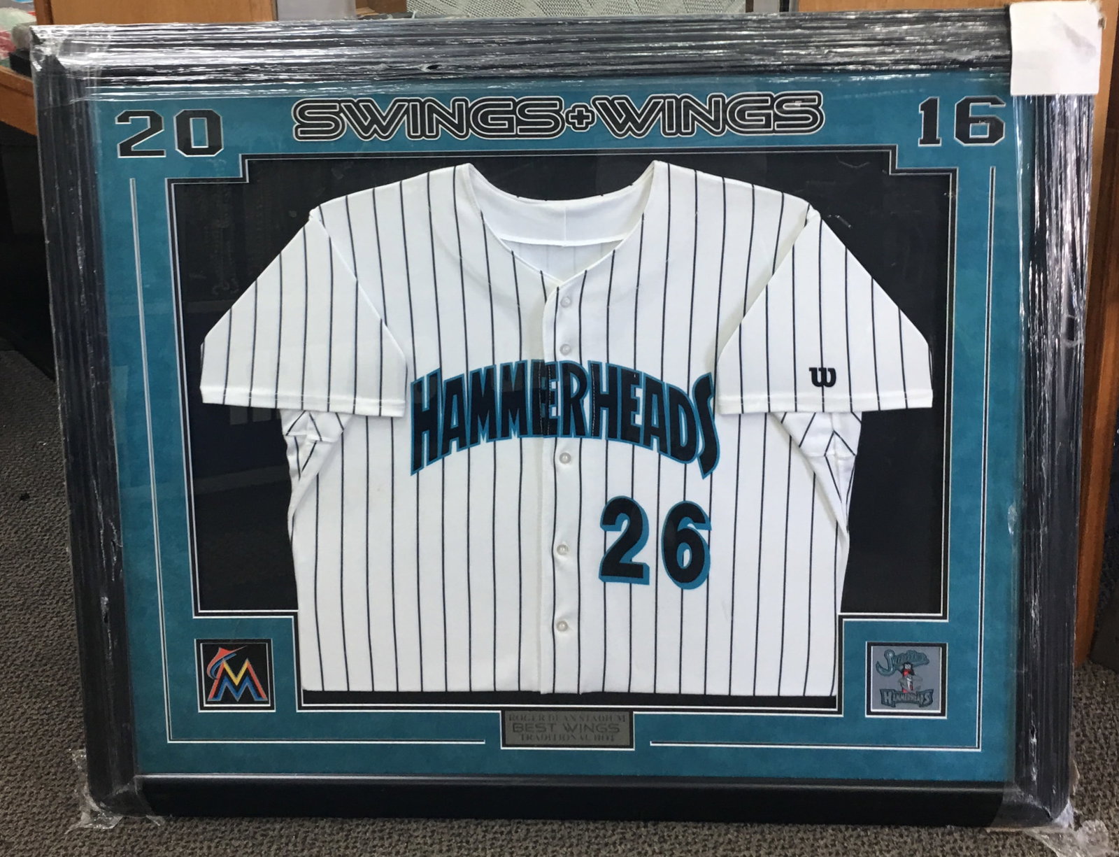 2016 Jupiter Hammerheads #26 Drew Steckenrider Framed Jersey 44.25" x 36": This framed jersey is in very good condition with one dirty spot on it as shown in the photos. There are few light scratches on the frame. It measures about 44 3/8 inches by 36 inches. Please, review 