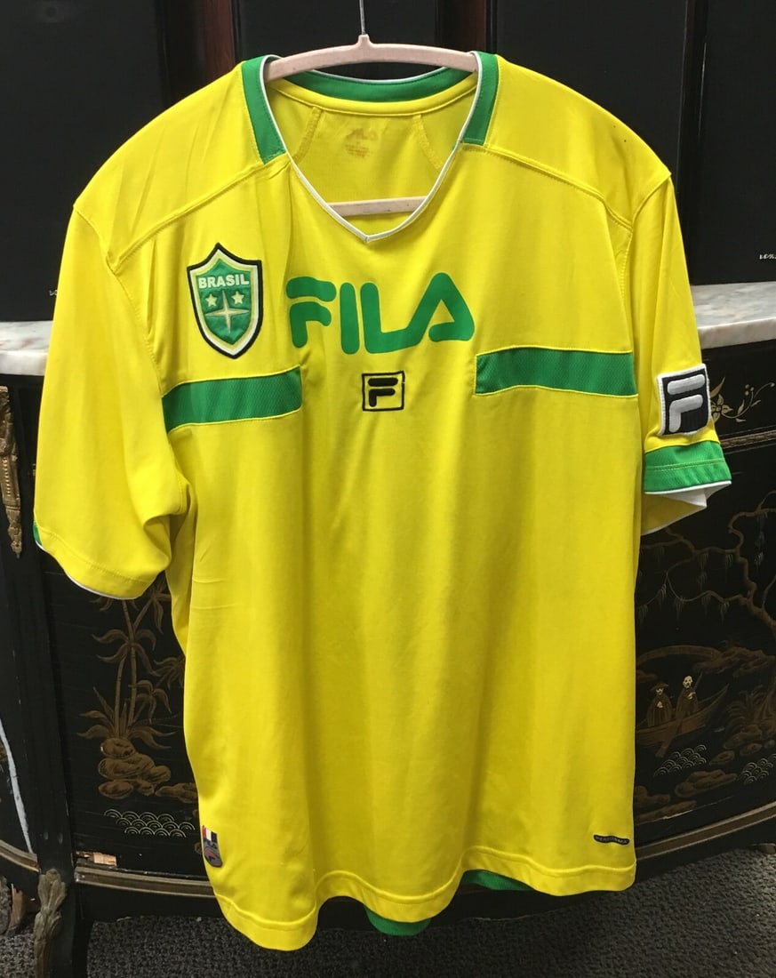 Brazil Fila Soccer Jersey #9 Yellow Green Football National Team Youth Size M (1 of 8)