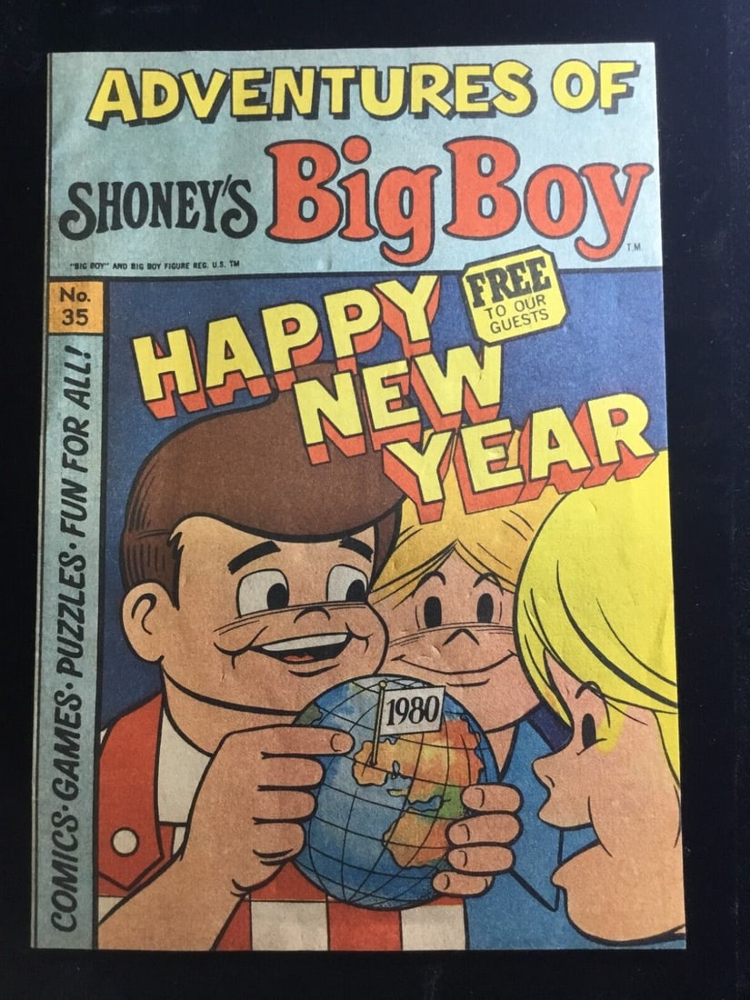 Vintage Shoney's "The Adventures Of Big Boy" Comic No.35 1980 Very Good: This is a vintage comic book from 1980 featuring Shoney's Big Boy character in an adventure genre. It is issue number 35 of the series titled "HAPPY NEW YEAR 1980" and is part of the US Comics traditi
