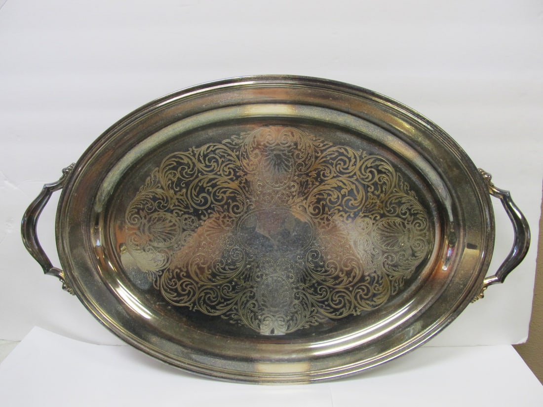 ONEIDA LTD USA SILVERPLATE CHOICE 4-FOOTED SERVING TRAY 23" L XLNT COND (1 of 9)