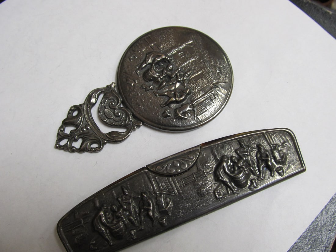 DENMARK HAND MIRROR & COMB VILLAGE SCENES 4 1/4" H GOOD COND (1 of 11)
