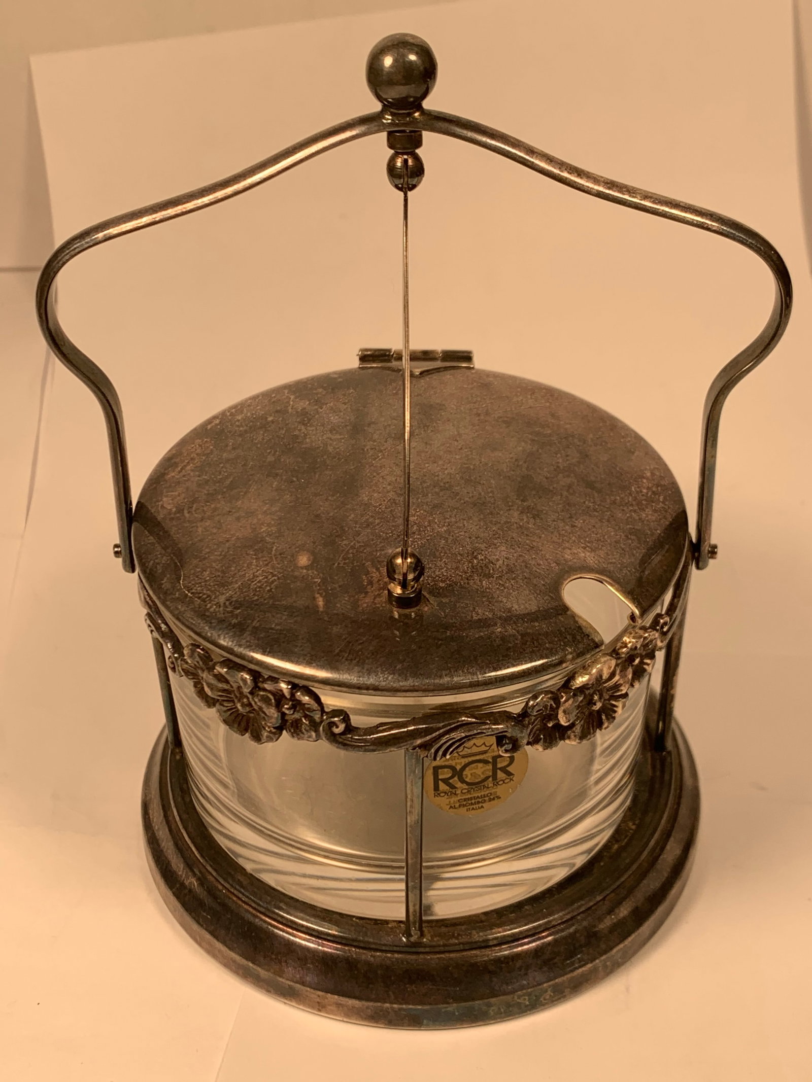 Nice 800 Silver Lidded Sauce Holder 6 1/2" Tall 207 Grams Interior Glass Bowl Chip Top (1 of 7)