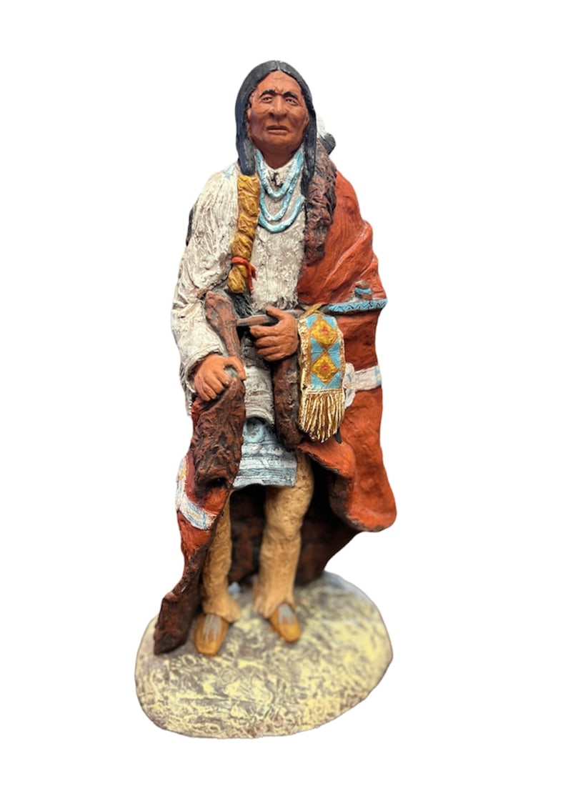 Daniel Monfort Vintage Original Western Sculpture Statue Indian "The Peace Pipe": Daniel Monfort Vintage Original Western Sculpture Statue Indian "The Peace Pipe" -1982 Original Western Ceramic Sculpture Statue Native American / Indian "The Peace Pipe", about 16" tall, and weight i