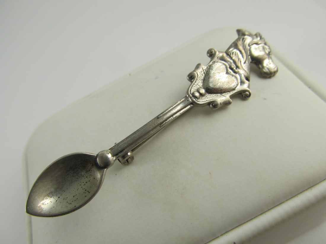 HORSE LOVER STERLING SILVER MINIATURE HEAD / HEART SALT SPOON PIN XLNT COND (1 of 7)
