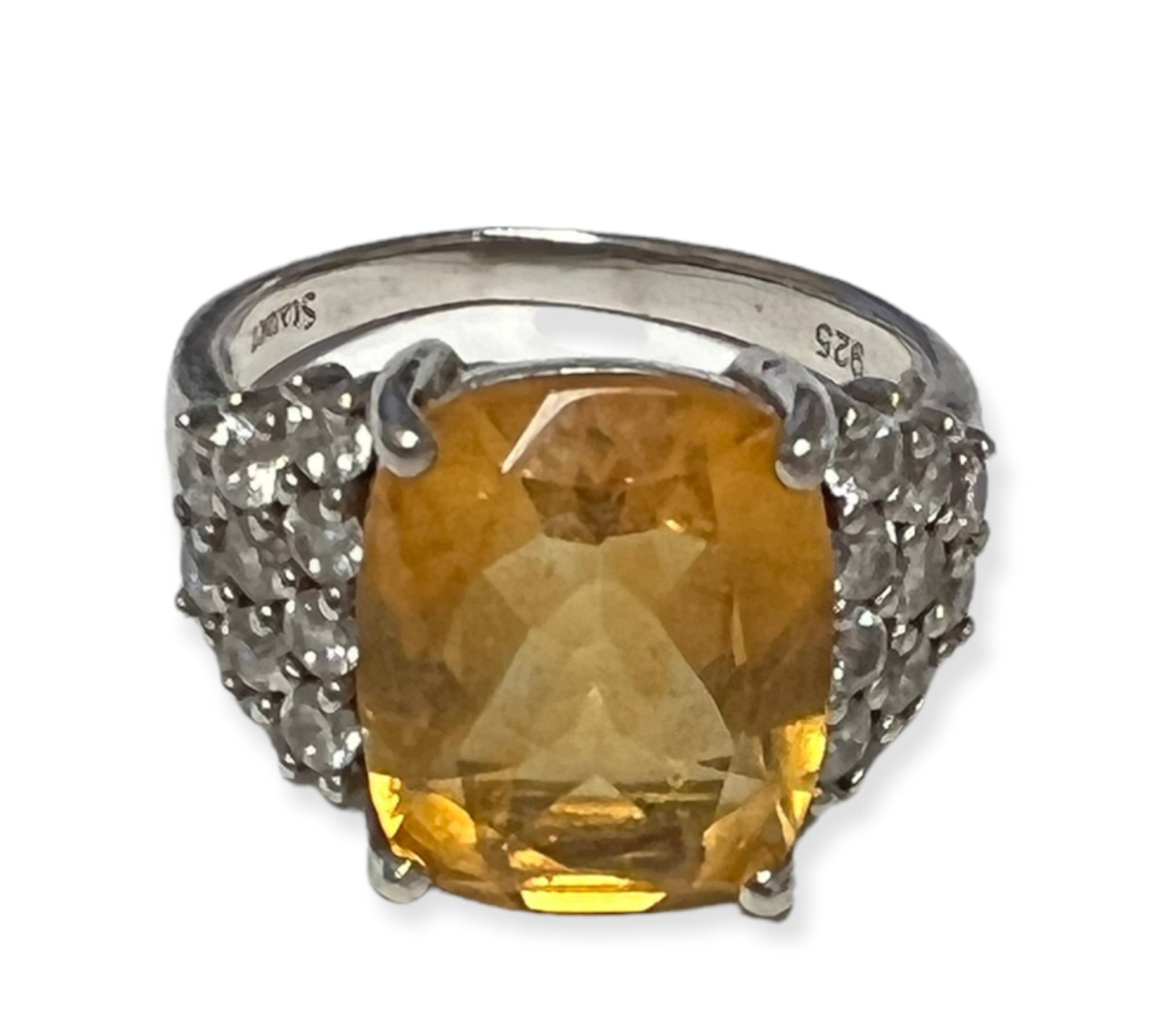 Orange Stone and Cubic Zirconia Sterling Silver Ring 5.75 Size (1 of 9)