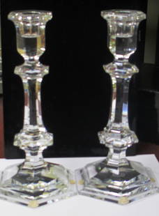 PAIR OF BACCARAT CANDLE STICK HOLDERS: Large Candle Stick Holders stamped with Baccarat logo on Bottom measures