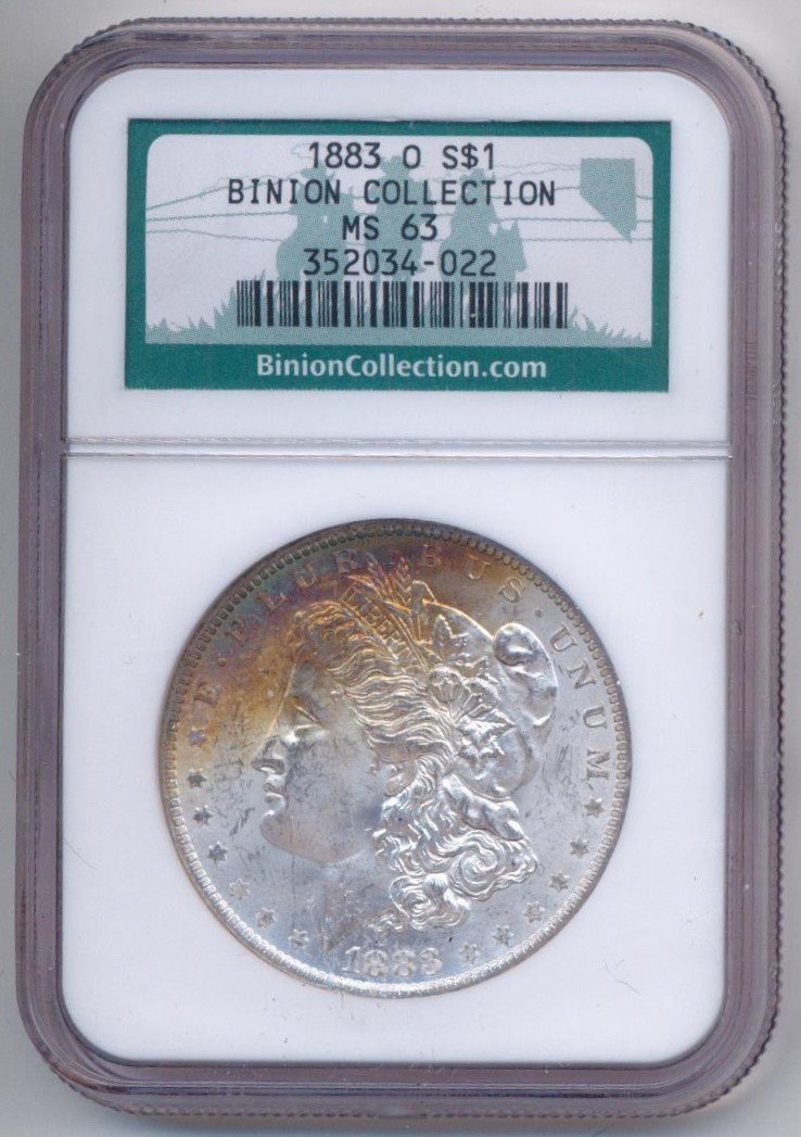 1883 O MORGAN SILVER DOLLAR BINION COLLECTION MS 63: RARE 1883 O MORGAN SILVER DOLLAR BINION COLLECTION MS 63 BEAUTIFUL PATINA NICELY TONED