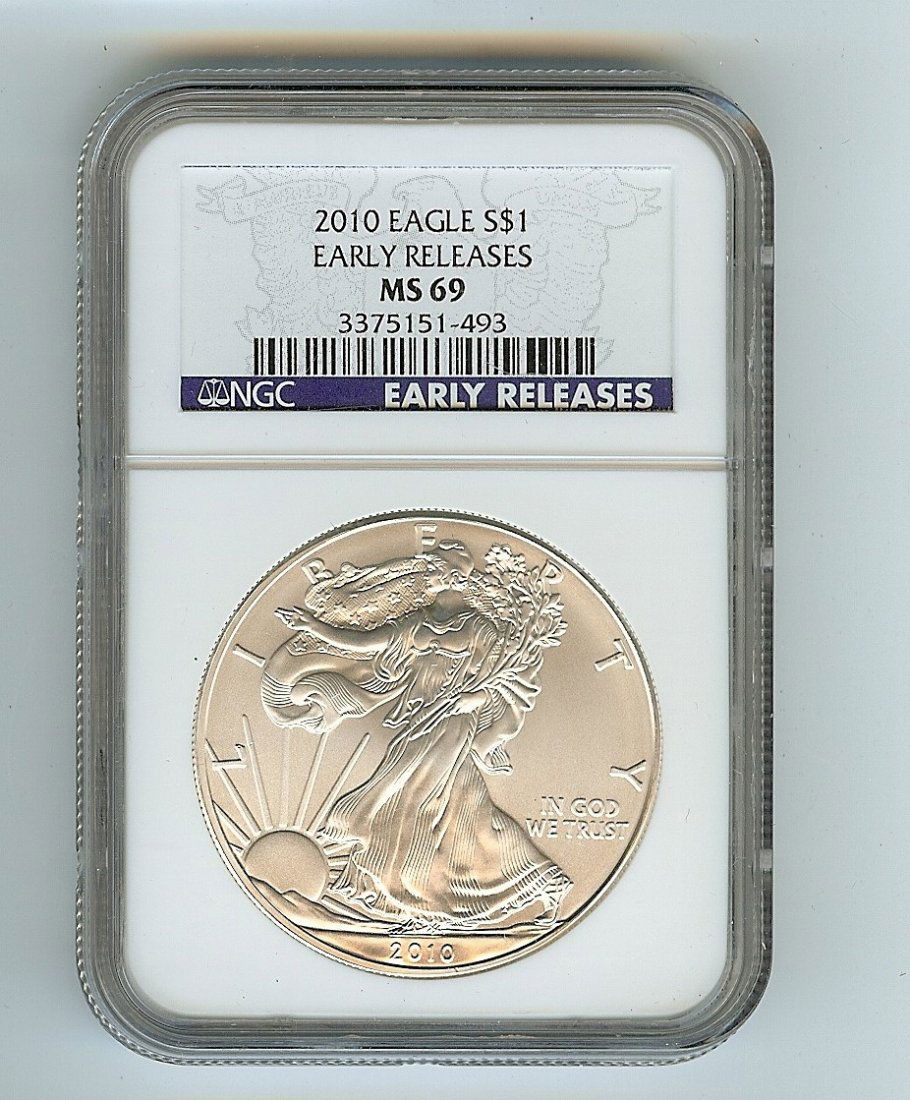 2010 EAGLE 1 OZ SILVER EARLY RELEASE MS 69: 2010 ONE DOLLAR SILVER EAGLE EARLY RELEASE MS 69