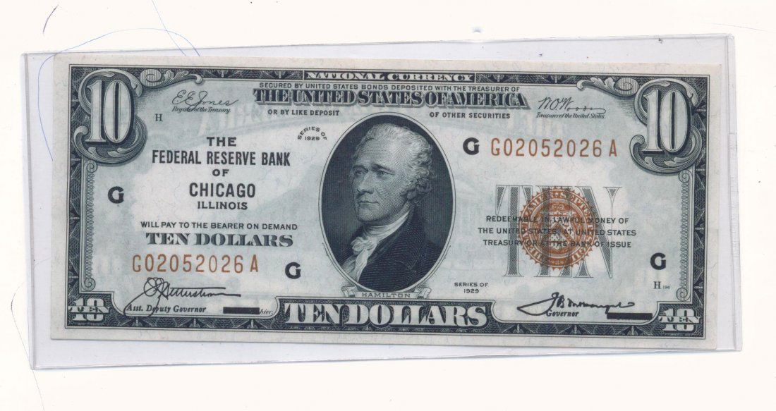 U.S. $10 DOLLAR FEDERAL RESERVE BANK CHICAGO UNC 1929: U.S. $10 DOLLAR FEDERAL RESERVE BANK NOTE CHICAGO 1929 UNCIRCULATED CONDITION. VERY RARE IN THIS CONDITION SERIES 1929