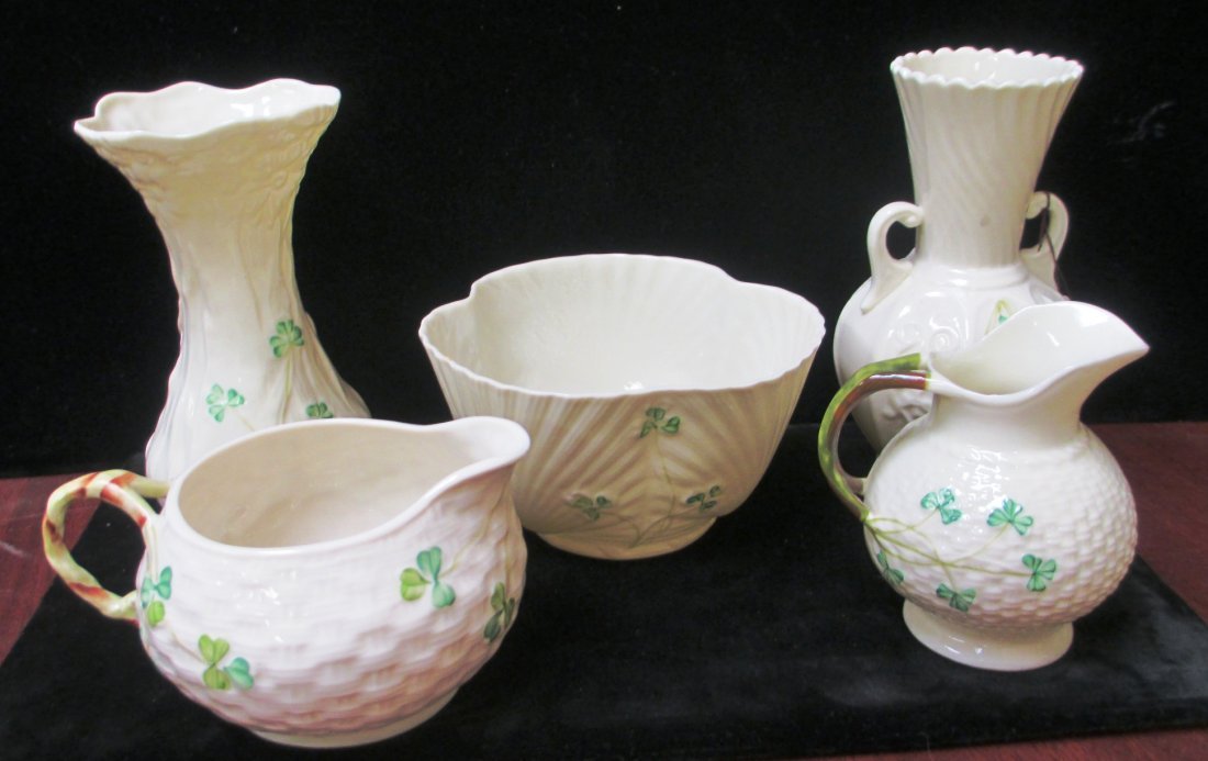 GROUP OF FIVE BULEEK PORCELAIN ASSORTED ITEMS (1 of 4)