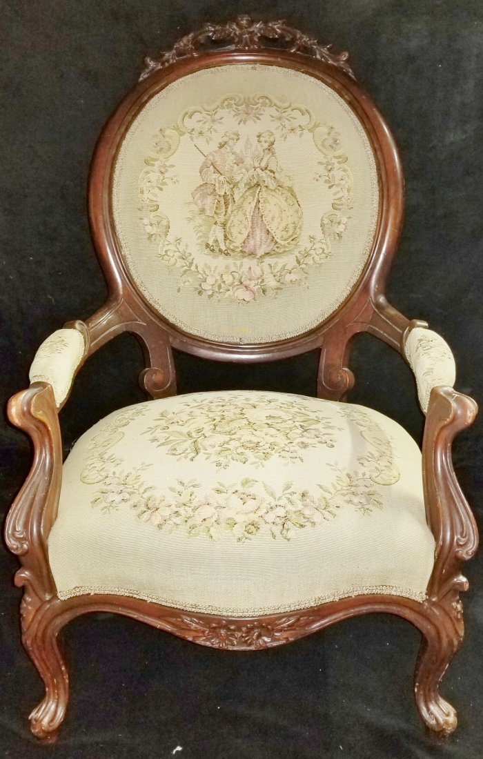 Needlepoint Mahogany Carved Side Chair: Needlepoint Mahogany Carved Side Chair
