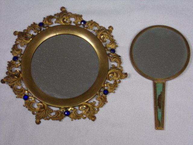 Majestic Deco Mirror & Deco Brass Dresser Mirror: Majestic Deco Mirror 10" & Deco Brass Dresser Mirror 8"