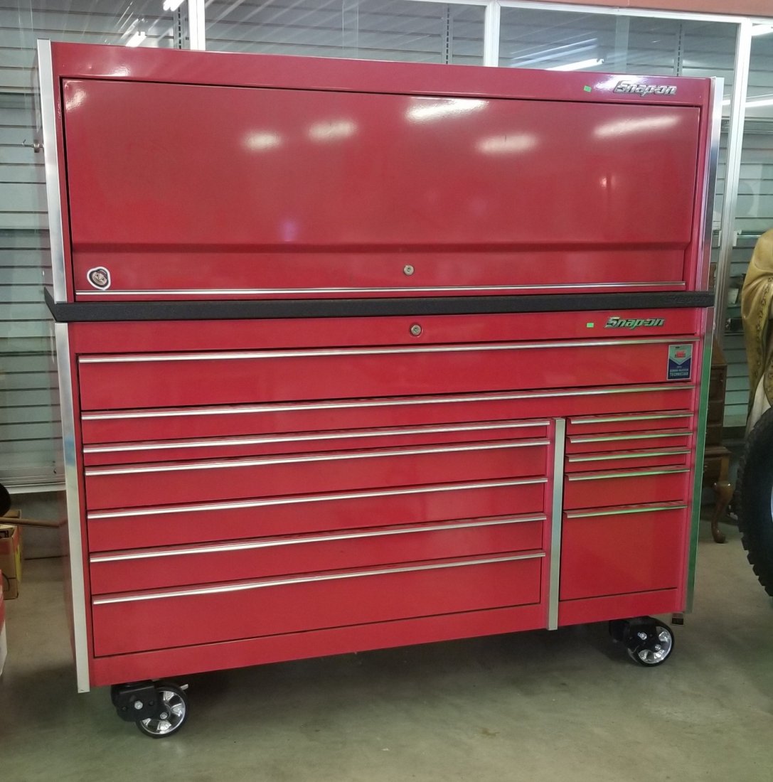 Snap On 2 Pc Tool Chest: Snap On 2 Piece Tool Chest Candy Apple Red, Top Model #KRL107PJH, Bottom Model #KRL1032EPXR With Keys (76"W x 71"H x 29 1/4"D) Paid $17,000 2 Years Ago