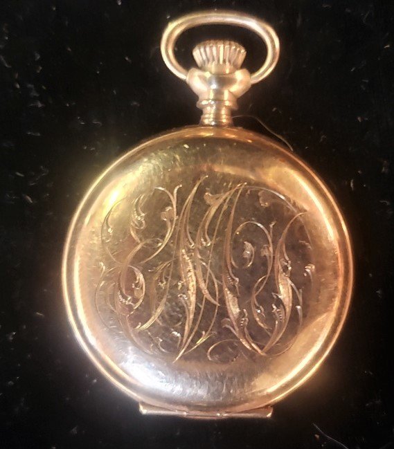Elgin 14KT Gold Pocket Watch: Elgin 14KT Gold Pocket Watch with Diamond 1" (Runs for a minute, then stops, Probably needs cleaned)