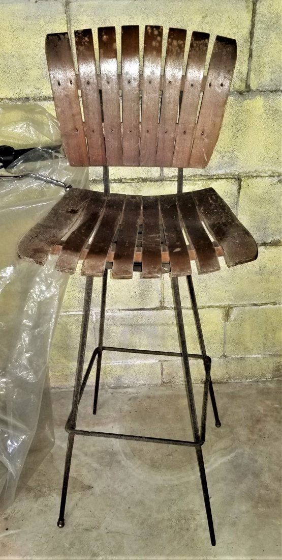 Wood Slat Swivel Bar Stool (1 of 1)