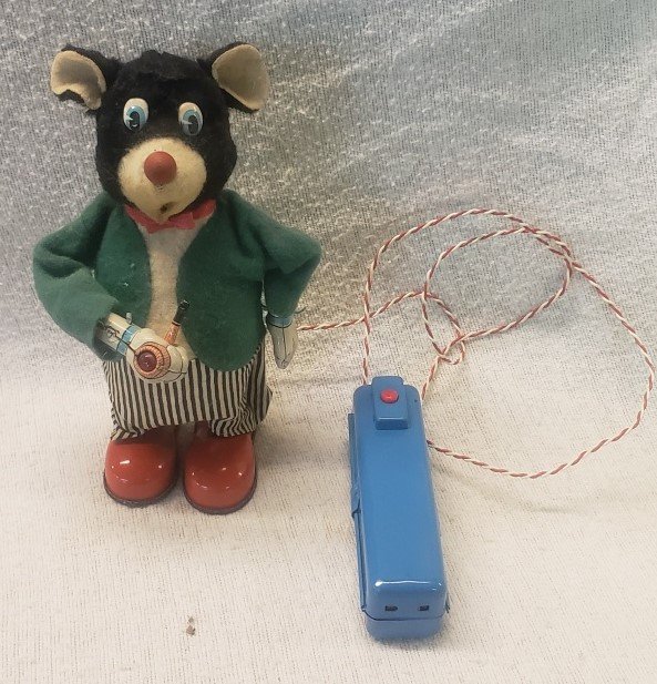 SAN Japan Battery Operated Tin Litho Bear Smoking Pipe: SAN Japan Battery Operated Tin Litho Bear Smoking Pipe WORKS!!