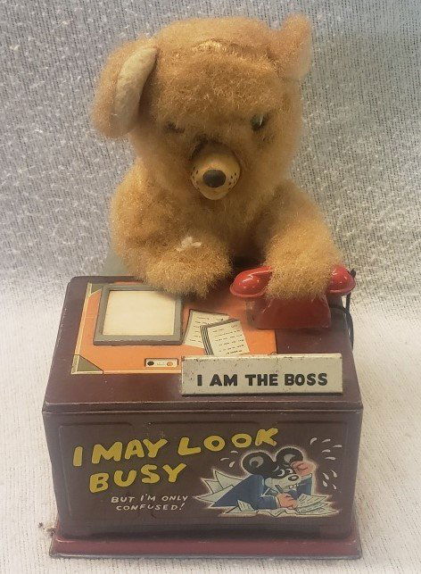 1950's Line Mar Toys Battery Operated Telephone Bear: 1950's Line Mar Toys Battery Operated Tin Litho Telephone Bear WORKS!!