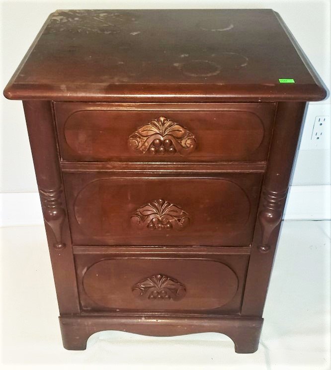 Park Furniture Mahogany Night Stand with Carved Handles: Park Furniture Mahogany Night Stand with Carved Handles 15"D x 17"W x 23"H