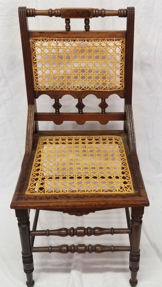 Walnut Eastlake Cane Bottom and Back Chair: Walnut Eastlake Cane Bottom and Back Chair 35"H